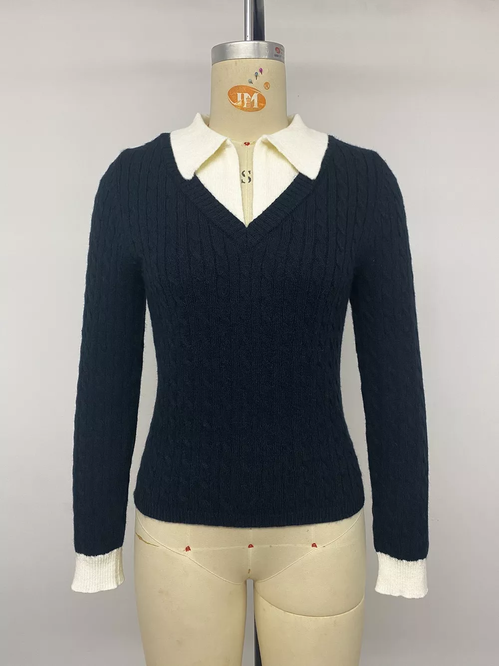 Cable Knit Contrast Collar Sweater, image 9