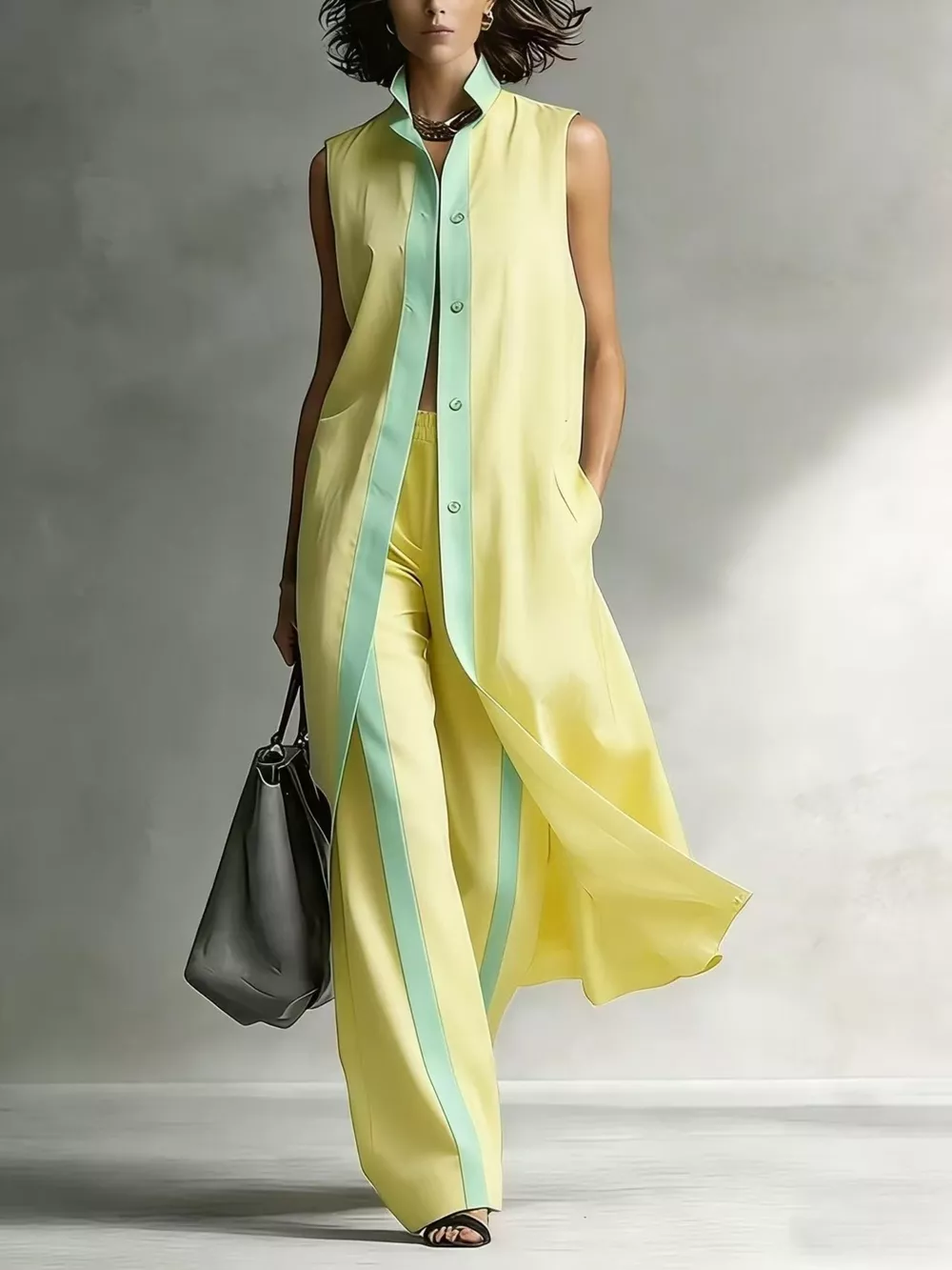 Full Size Sleeveless Longline Vest and Wide‑Leg Pants Set Plus Size, image 9