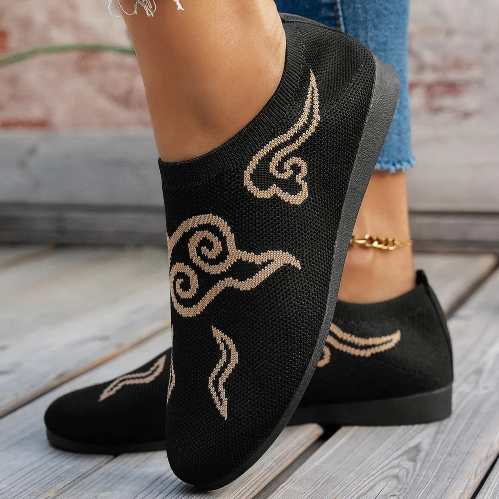 Knit Clound Pattern Flat Loafers, image 5