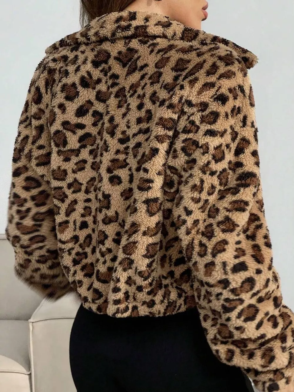 Leopard Print Fuzzy Cropped Jacket, image 3