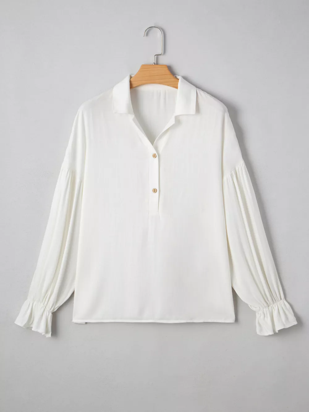 Ruffle Elastic Cuffs Puffy Long Sleeve Button Down Shirt, image 8