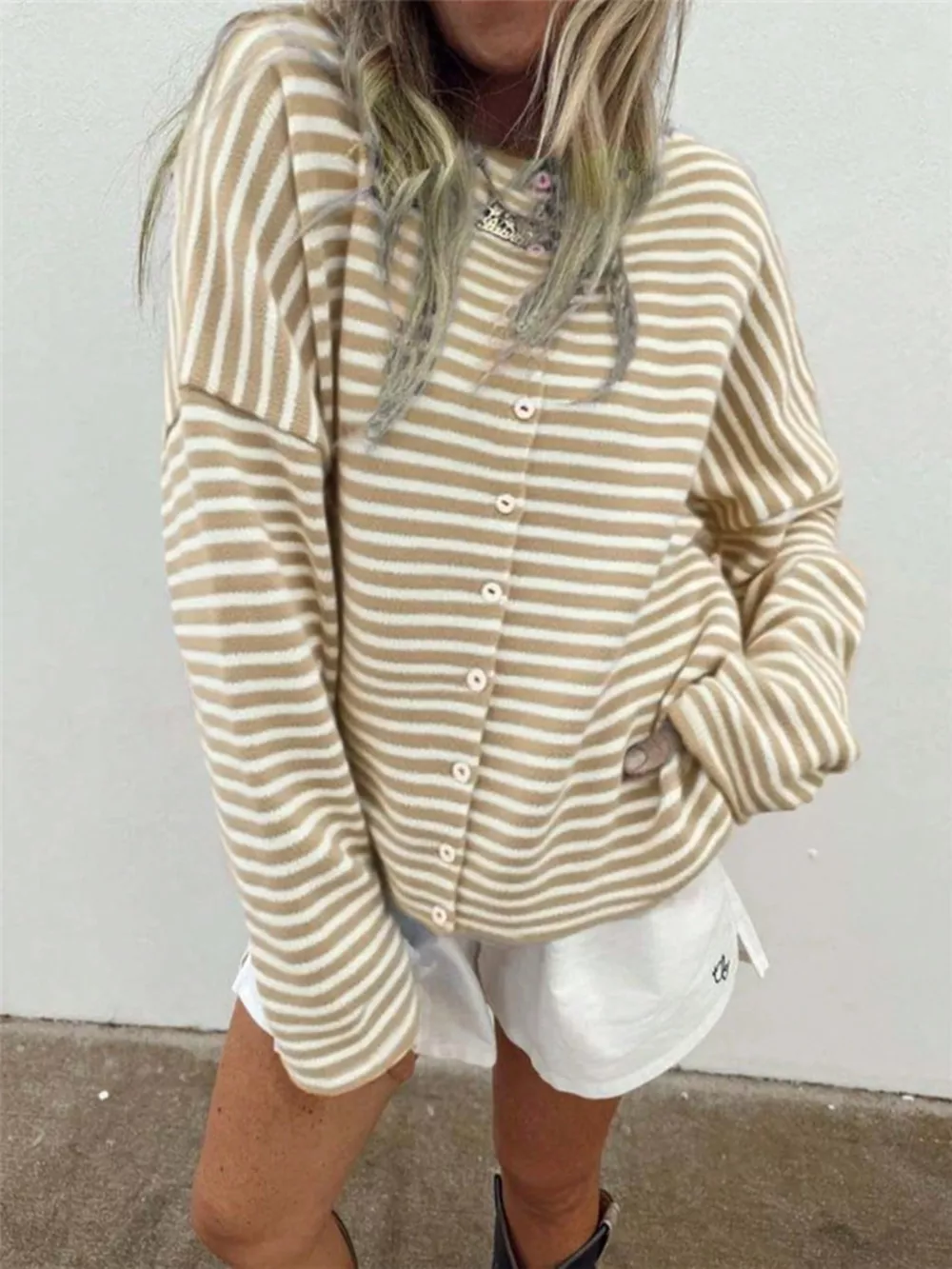 Striped Knit Button Up Cardigan, image 10