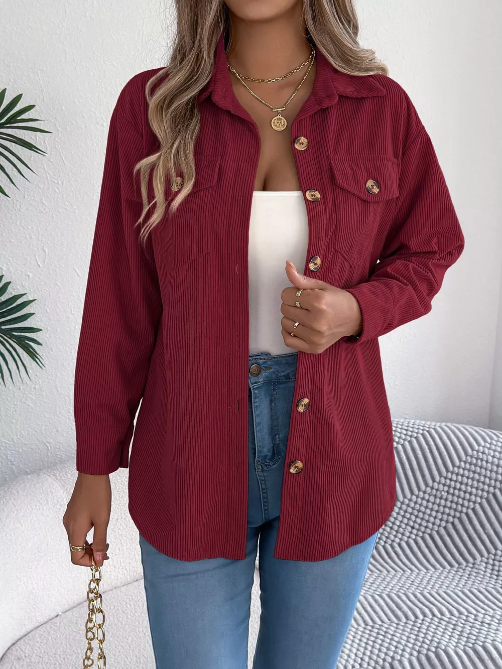 Casual Corduroy Button-Up Shacket, image 17