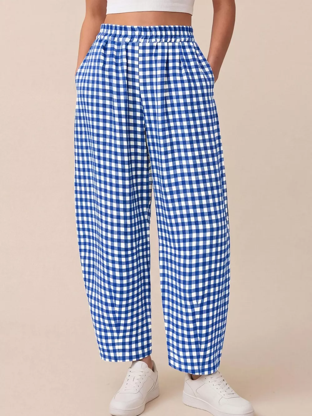 Gingham Wide-Leg Casual Pants, image 6
