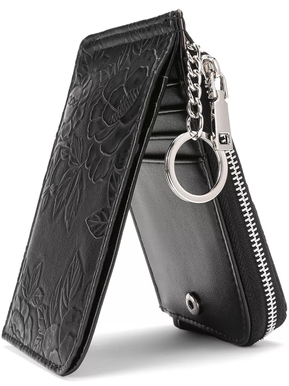 Embossed Floral Leather Bifold Wallet