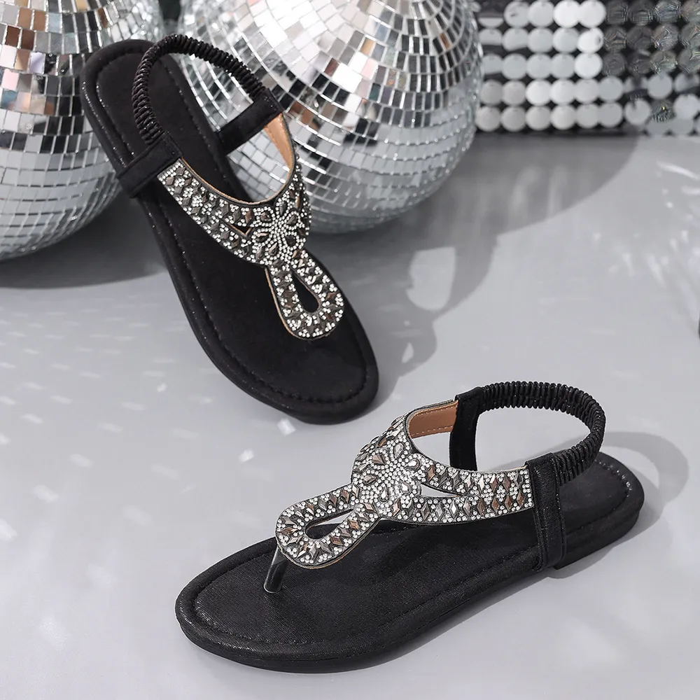 Rhinestone Toe Post Flats Sandals, image 7