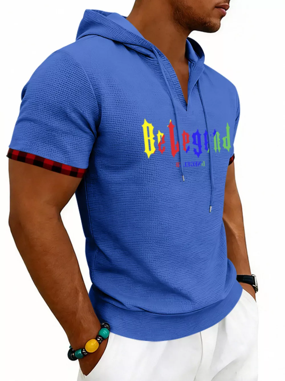 Men's Full Size Letter Graphic Short Sleeve Hooded Top Plus Size, image 11