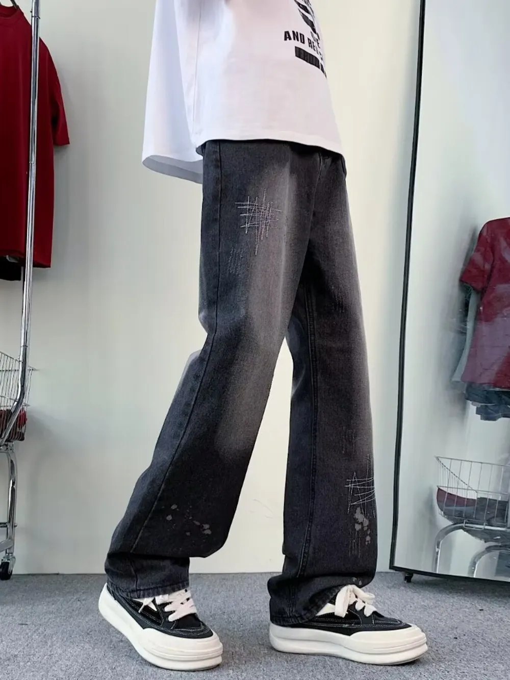 Men's Full Size Vintage Wash Wide Leg Jeans Plus Size, image 2