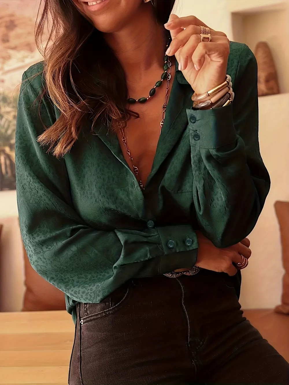 Leopard Button Up Long Sleeve Shirt