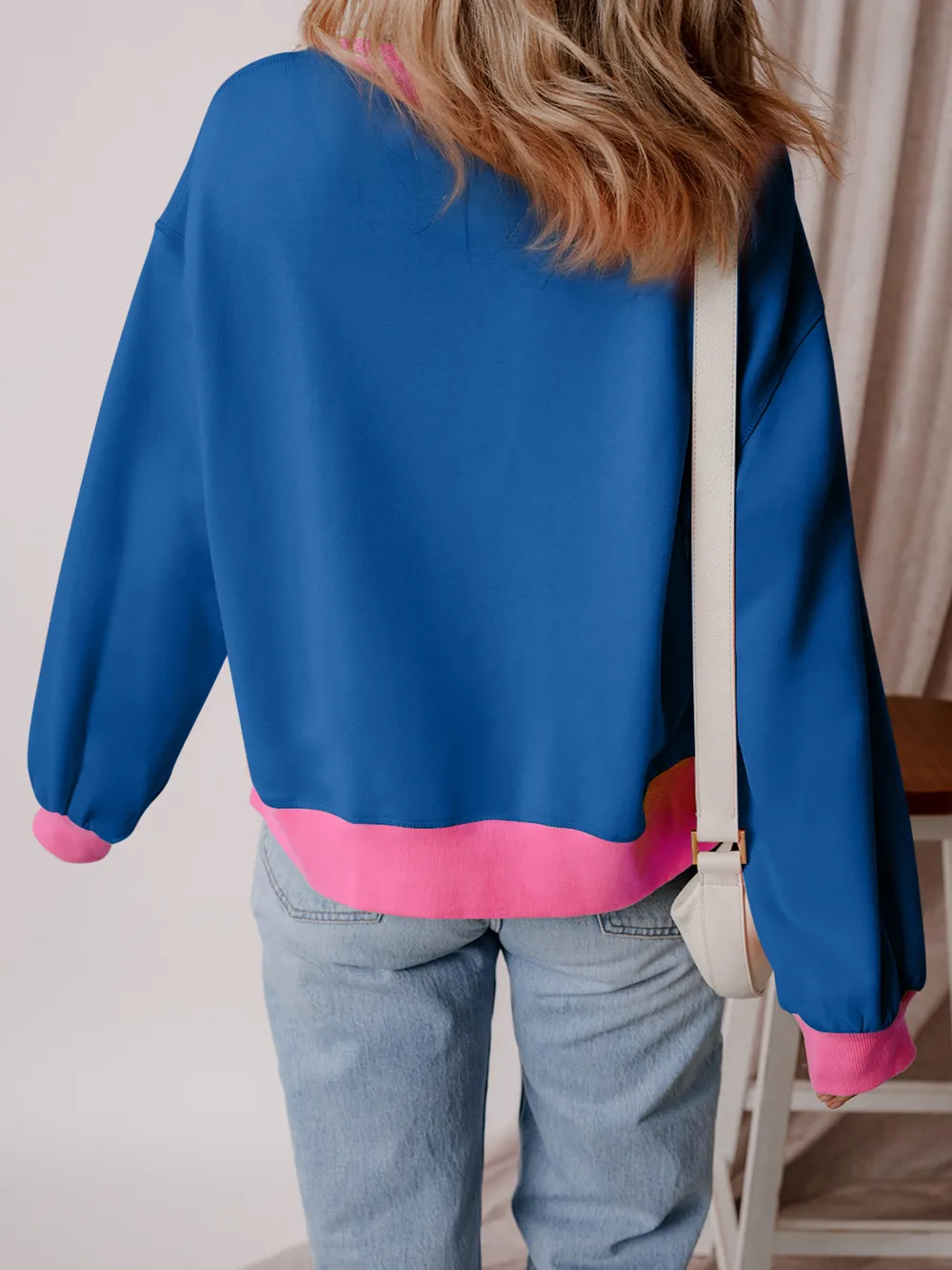 Bowknot Graphic Game Day Contrast Trim Drop Shoulder Casual Sweatshirt, image 4