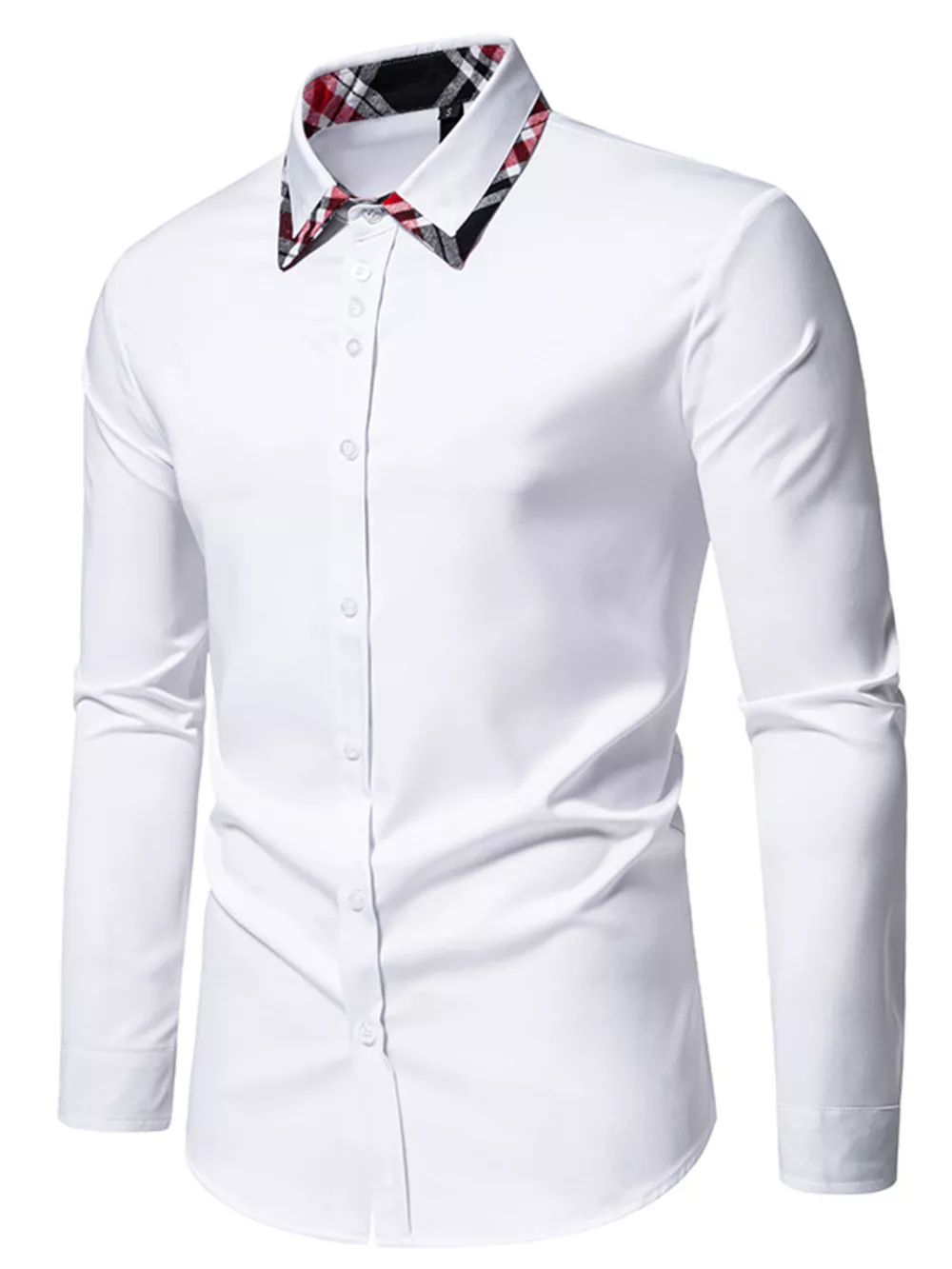 Men's Slim Fit Long Sleeve Plaid Trim Shirt, image 5