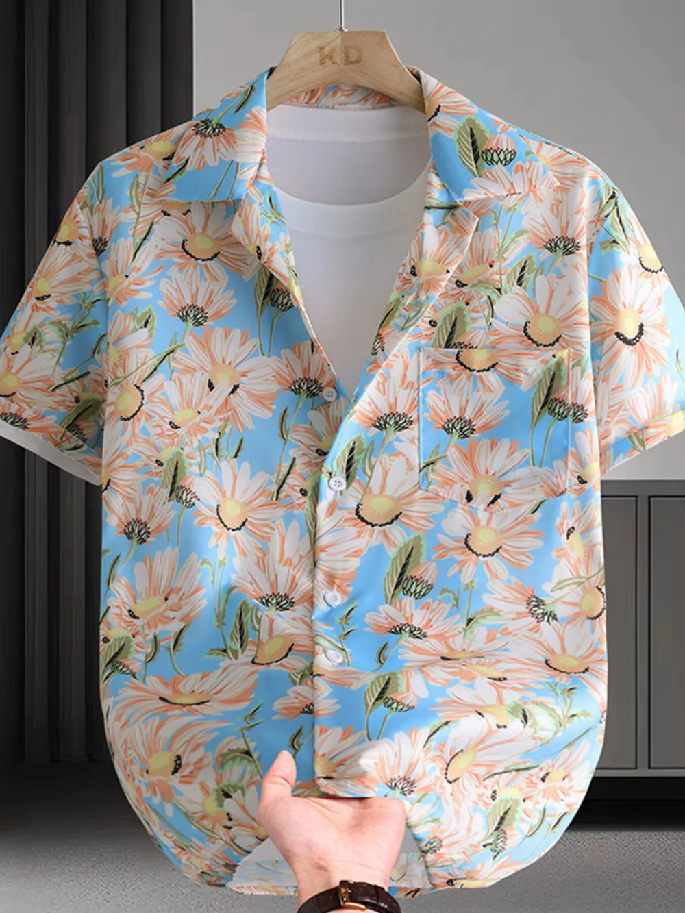 Men's Plus Size Printed Button Up Short Sleeve Shirt, image 3