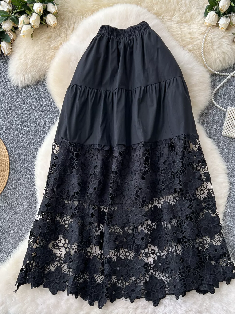 Lace Tiered Elastic Waist Skirt, image 11