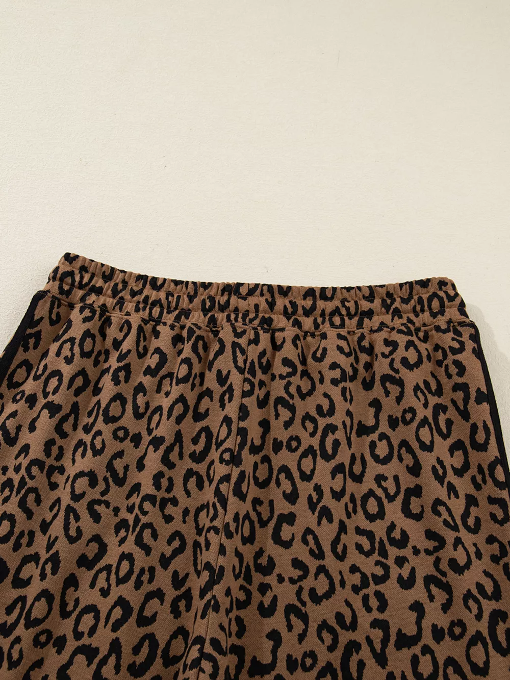 Striped Trim Leopard Long Sleeve Top Drawstring Pant Set, image 9