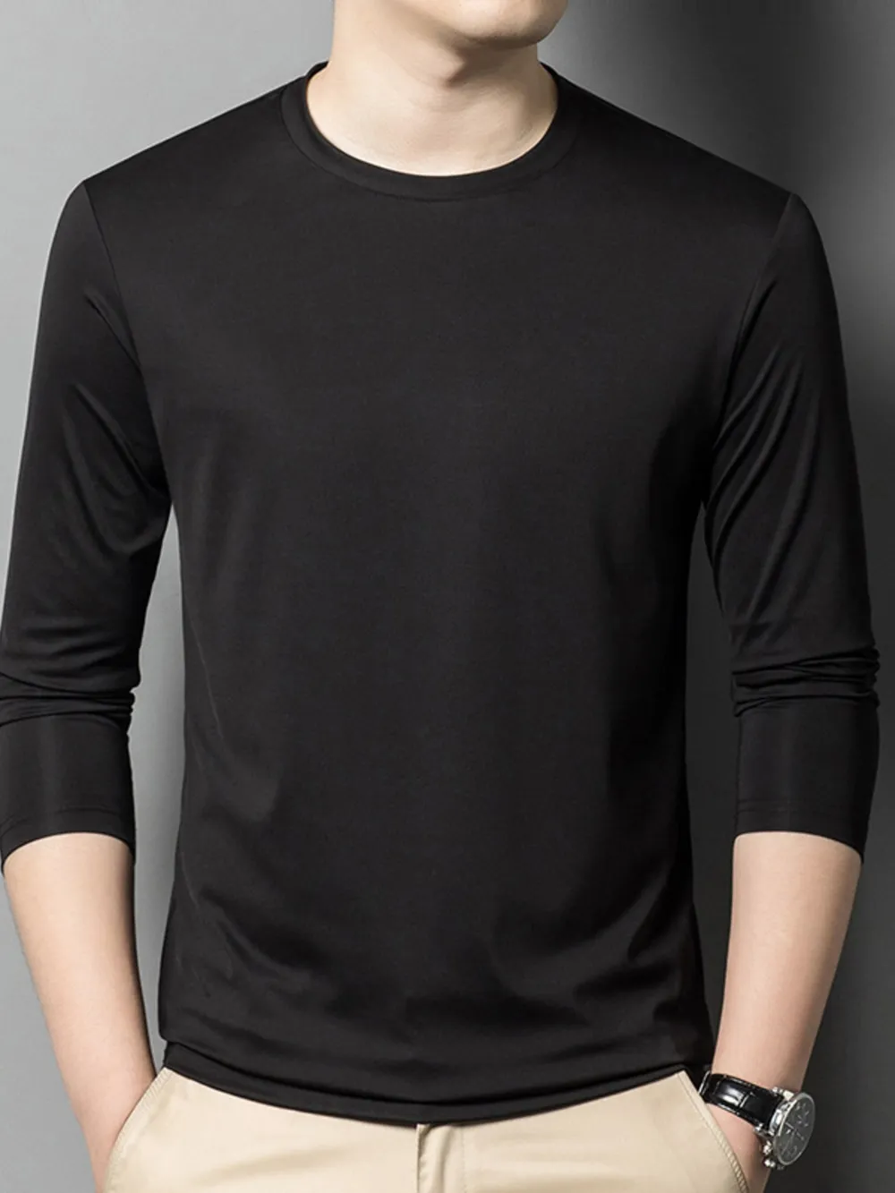 Men's Plus Size Round Neck Long Sleeve T-Shirt, image 6