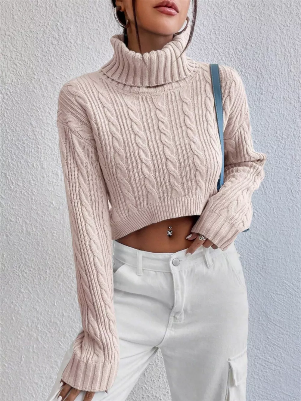 Cable-Knit Turtleneck Long Sleeve Sweater, image 11