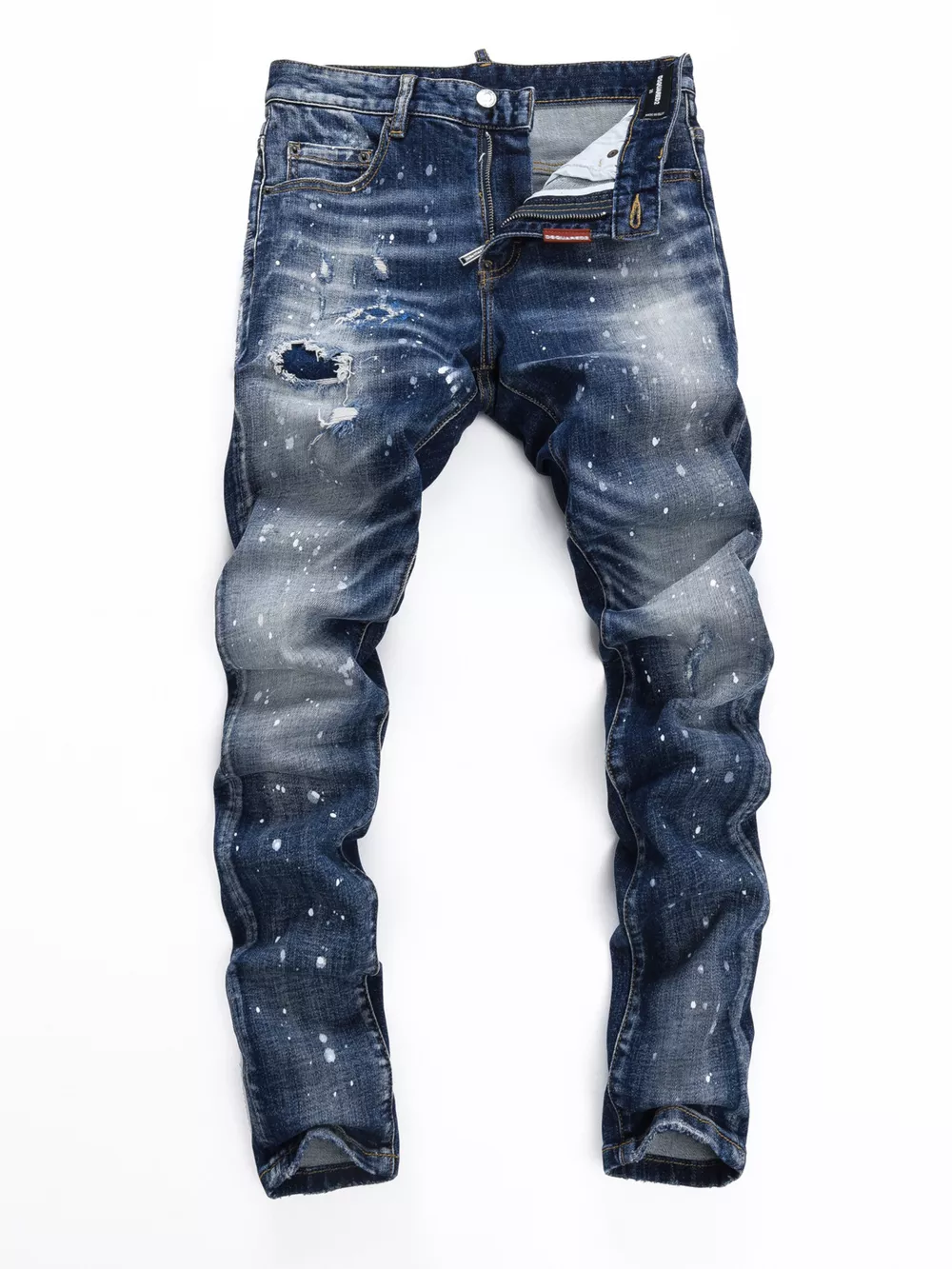 Men's Distressed Paint Splatter Slim Fit Jeans