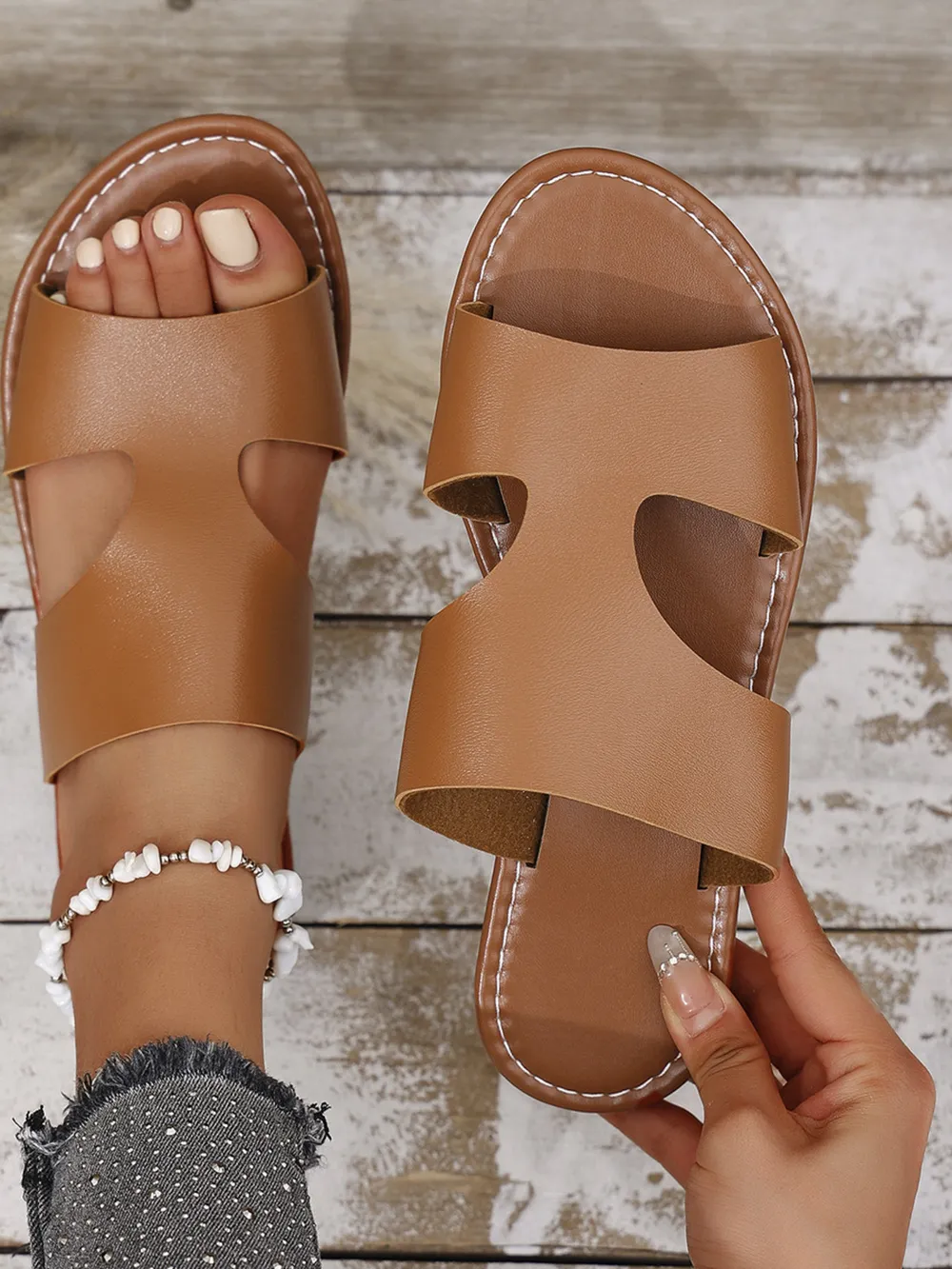 Cutout Open Toe Flat Sandals, image 5