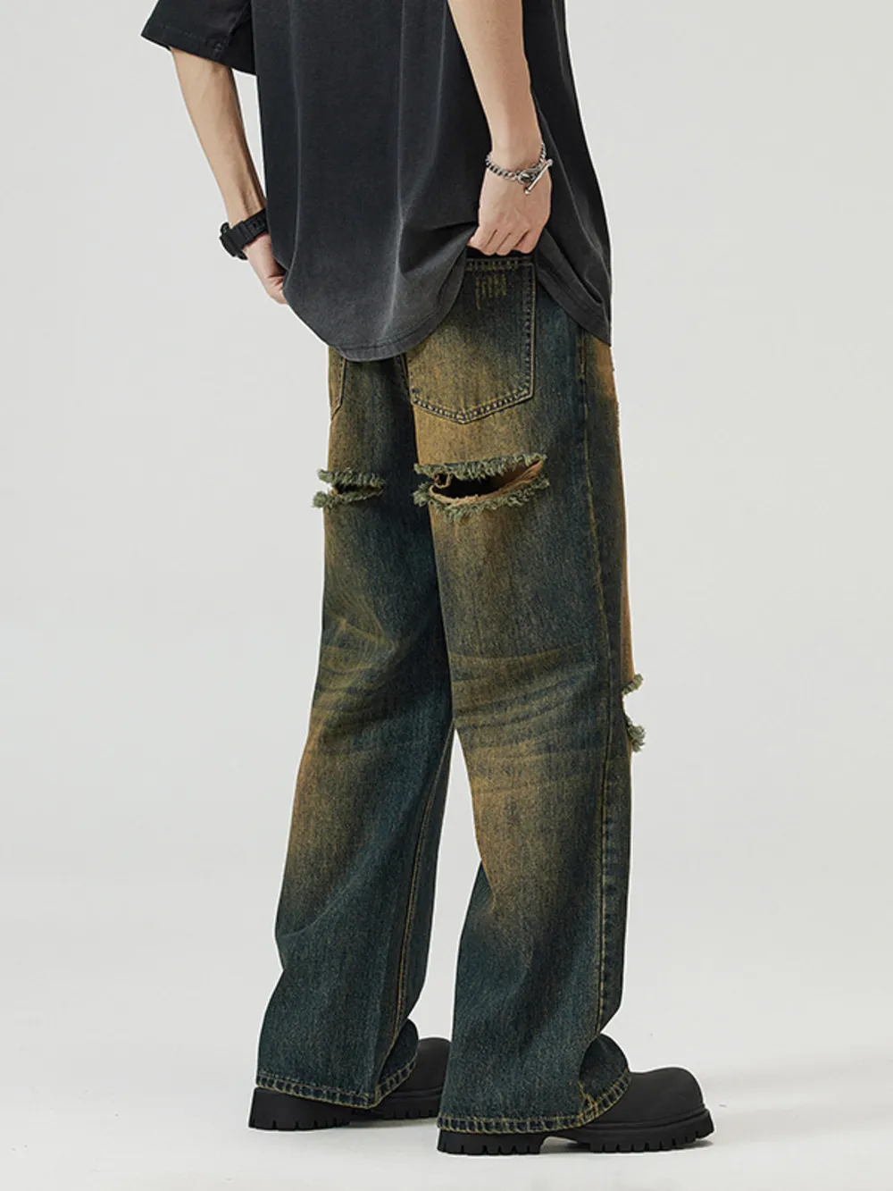 Men's Full Size Washed Distressed Wide Leg Jeans Plus Size, image 5