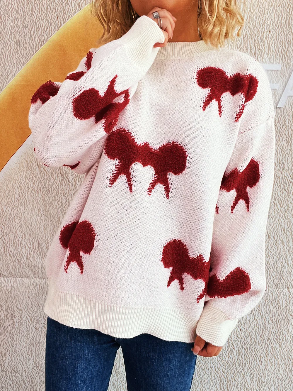 Bow Pattern Round Neck Sweater, image 21
