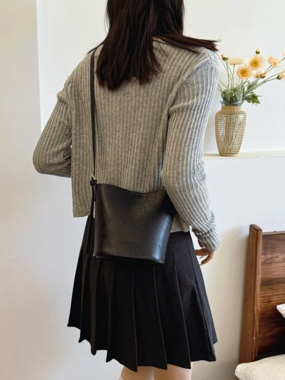 Leather Bucket Crossbody Bag, image 4