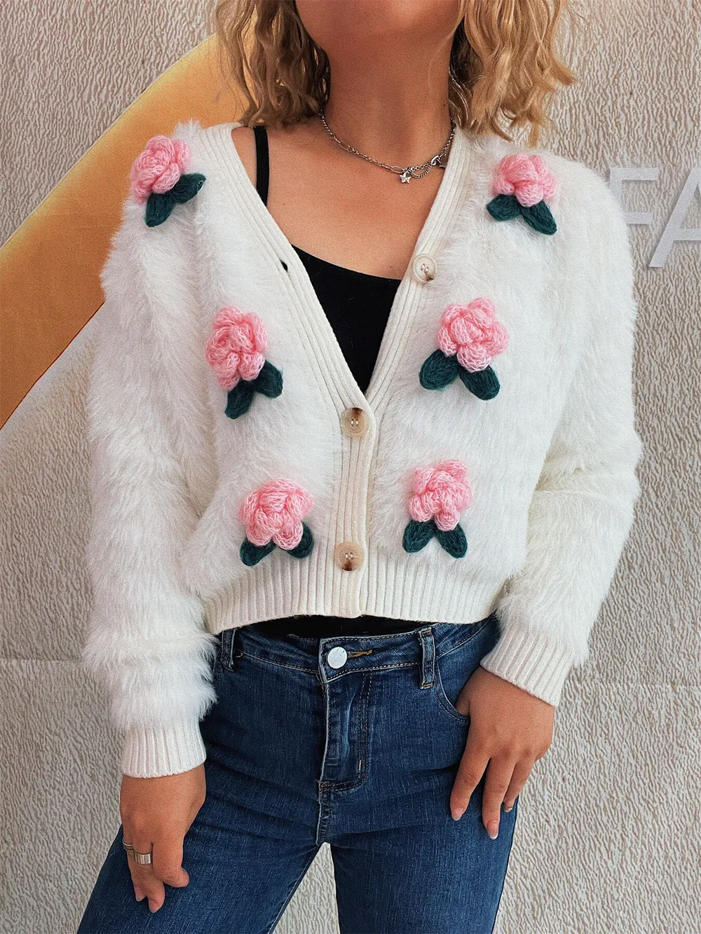 Flower Fuzzy Button-Up Cardigan, image 19