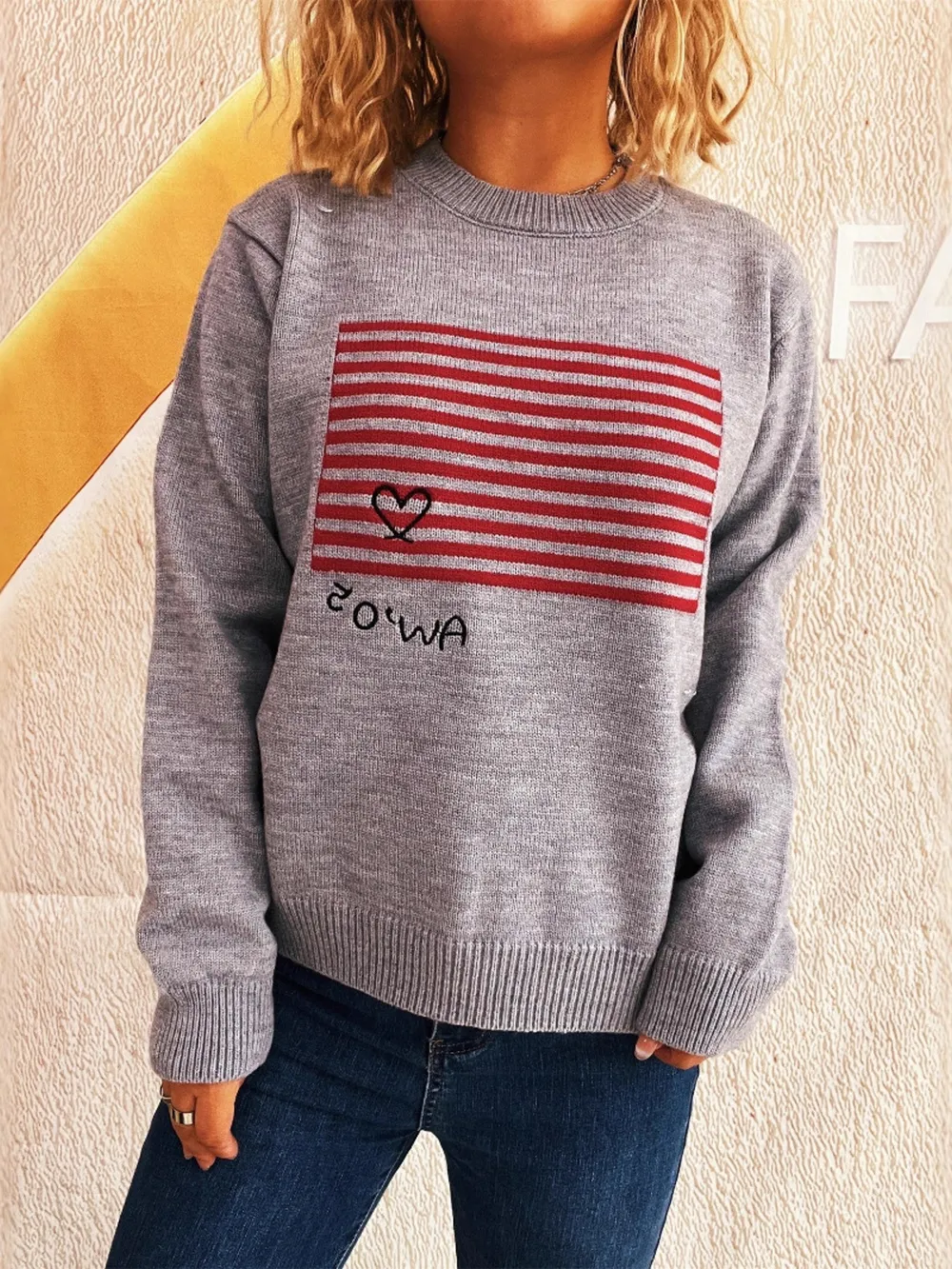 Striped Round Neck Long Sleeve Sweater, image 4