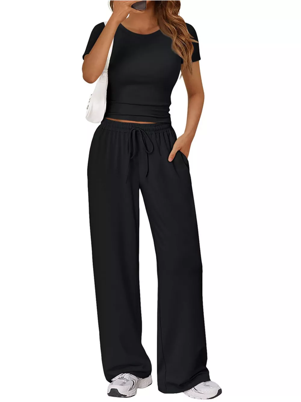 Round Neck Short Sleeve Tee and Pants Set