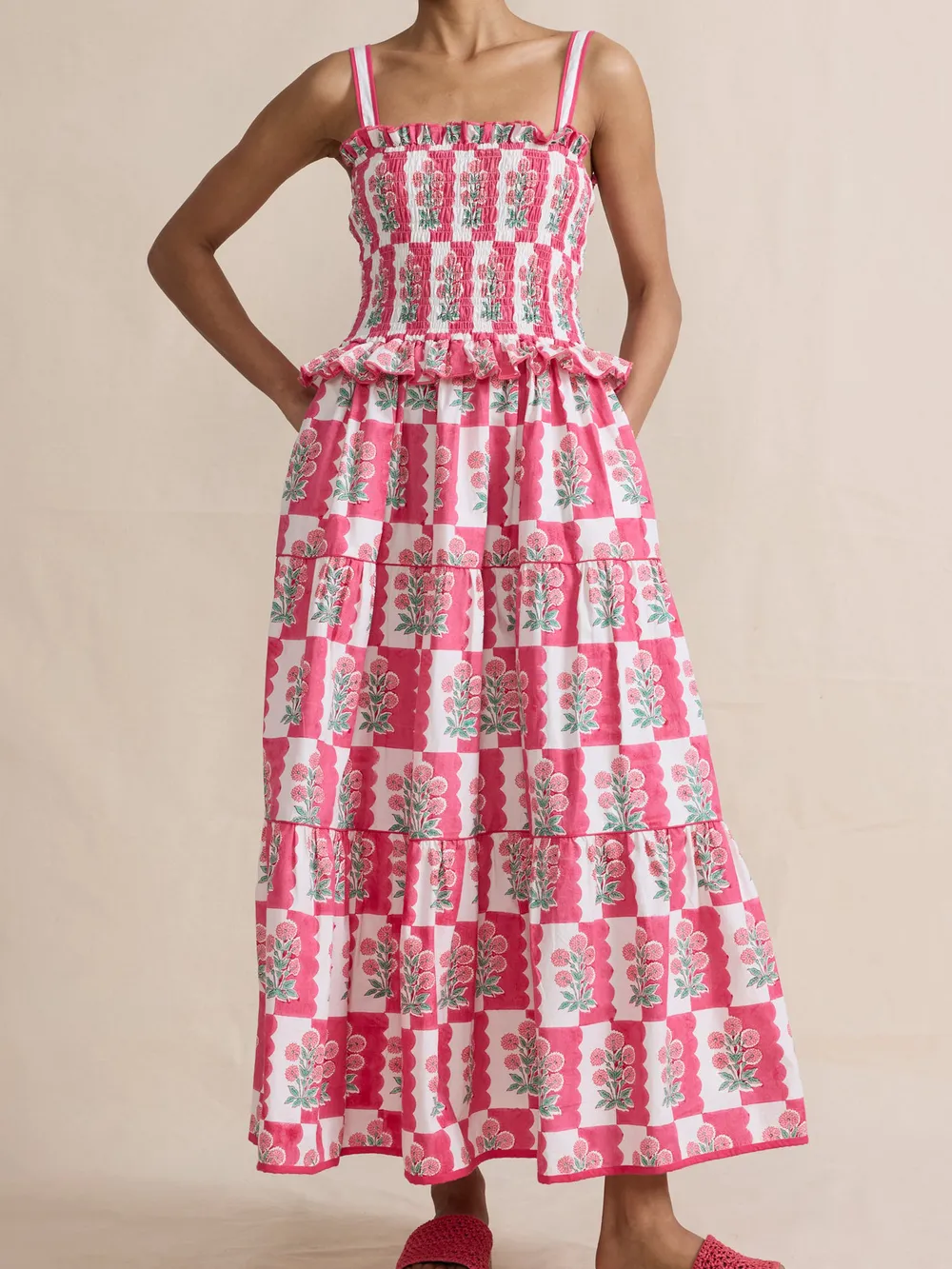 Smocked Ruffled Square Neck Maxi Dress, image 8