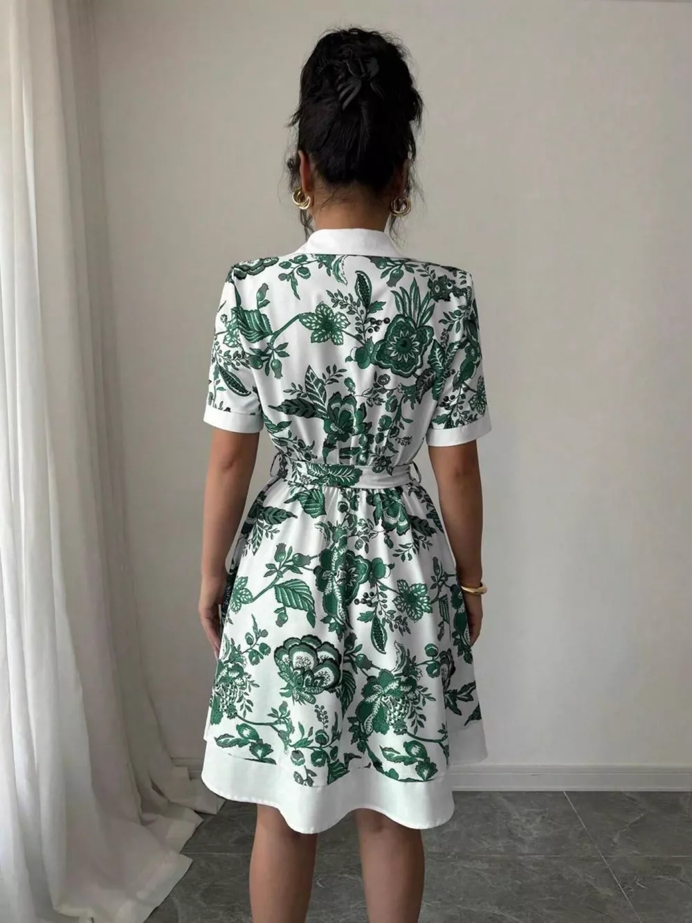 Floral Print Button-Front Shirt Dress, image 10