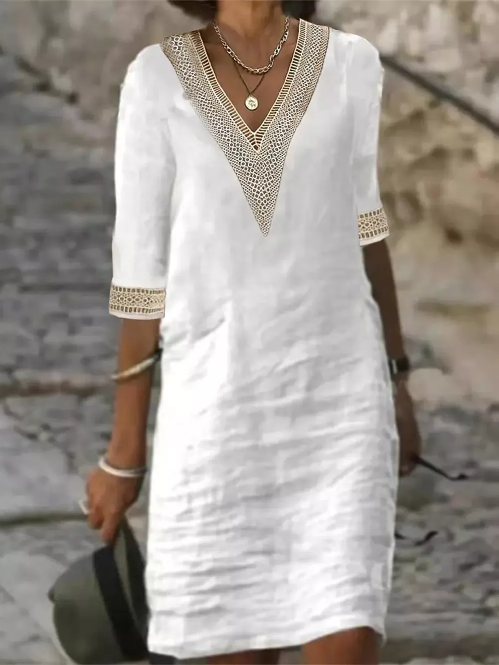 Full Size V-Neck Half Sleeve Dress Plus Size