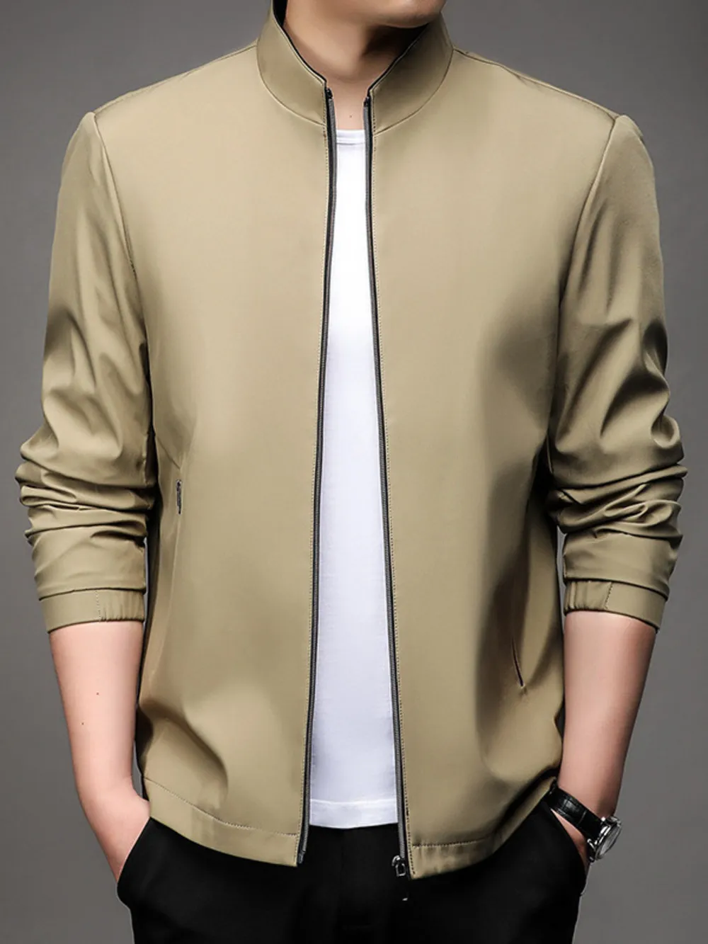 Men's Plus Size Zip Up Long Sleeve Jacket, image 2