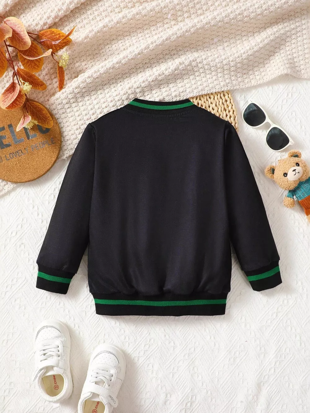 Children's Cartoon Bear Graphic Baseball Jacket, image 2