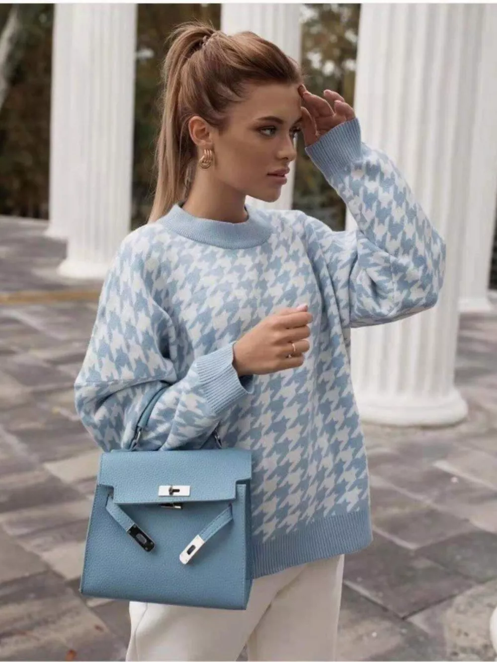 Houndstooth Pattern Oversized Sweater, image 7