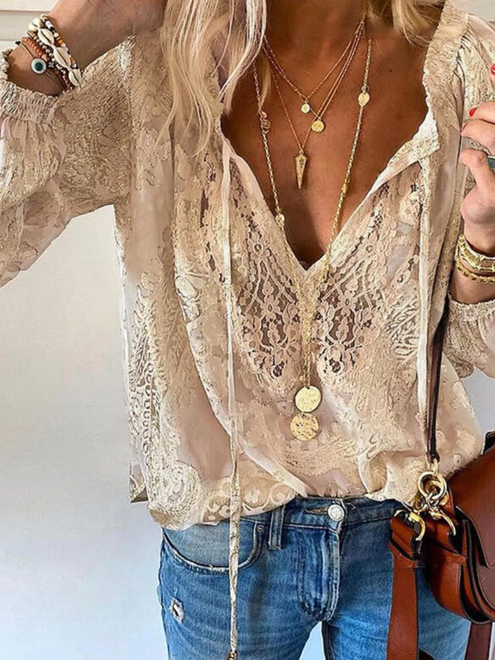 Lace Tie-Neck Blouse, image 7