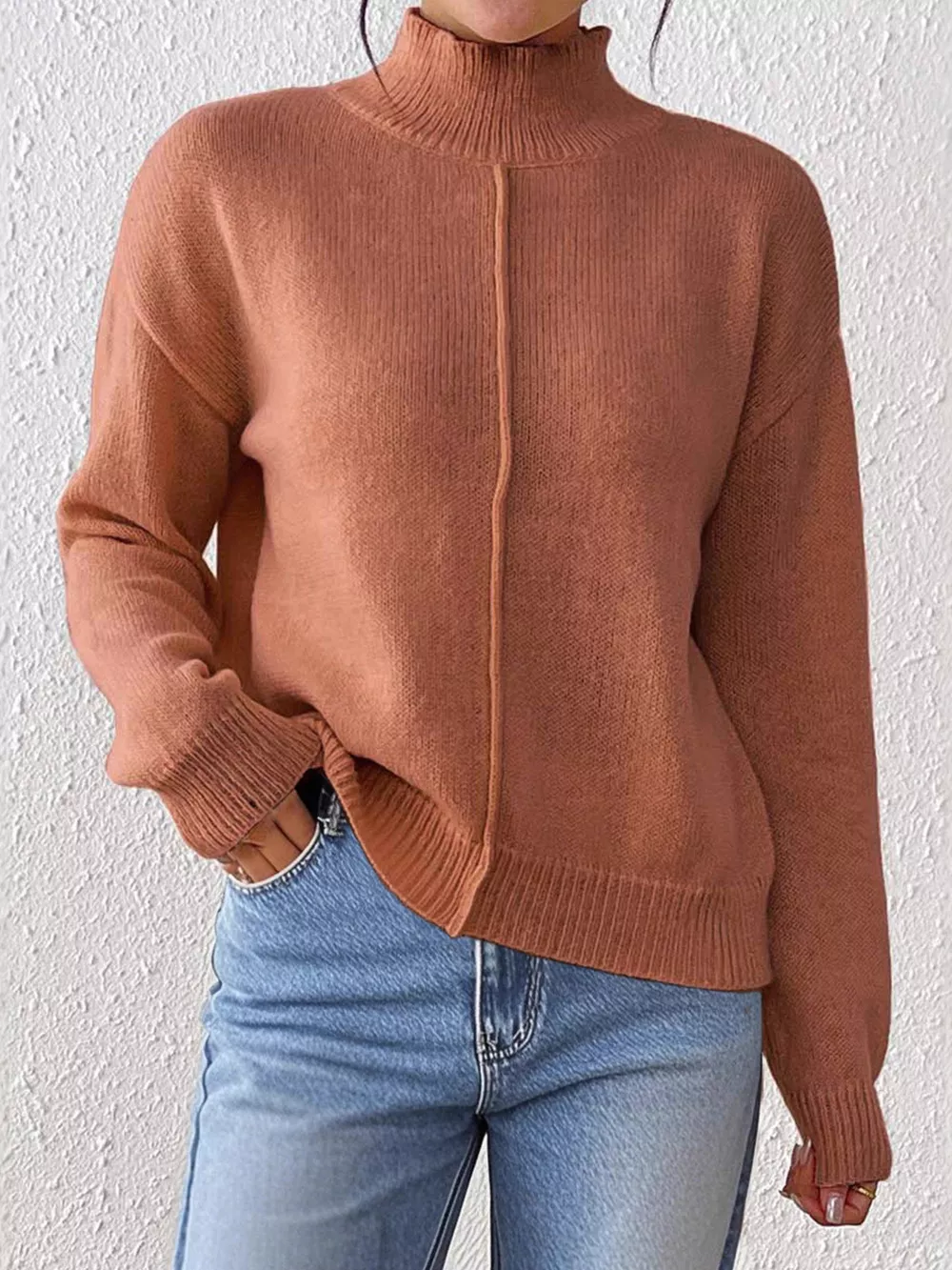 Center Seam Detail Turtleneck Sweater, image 2