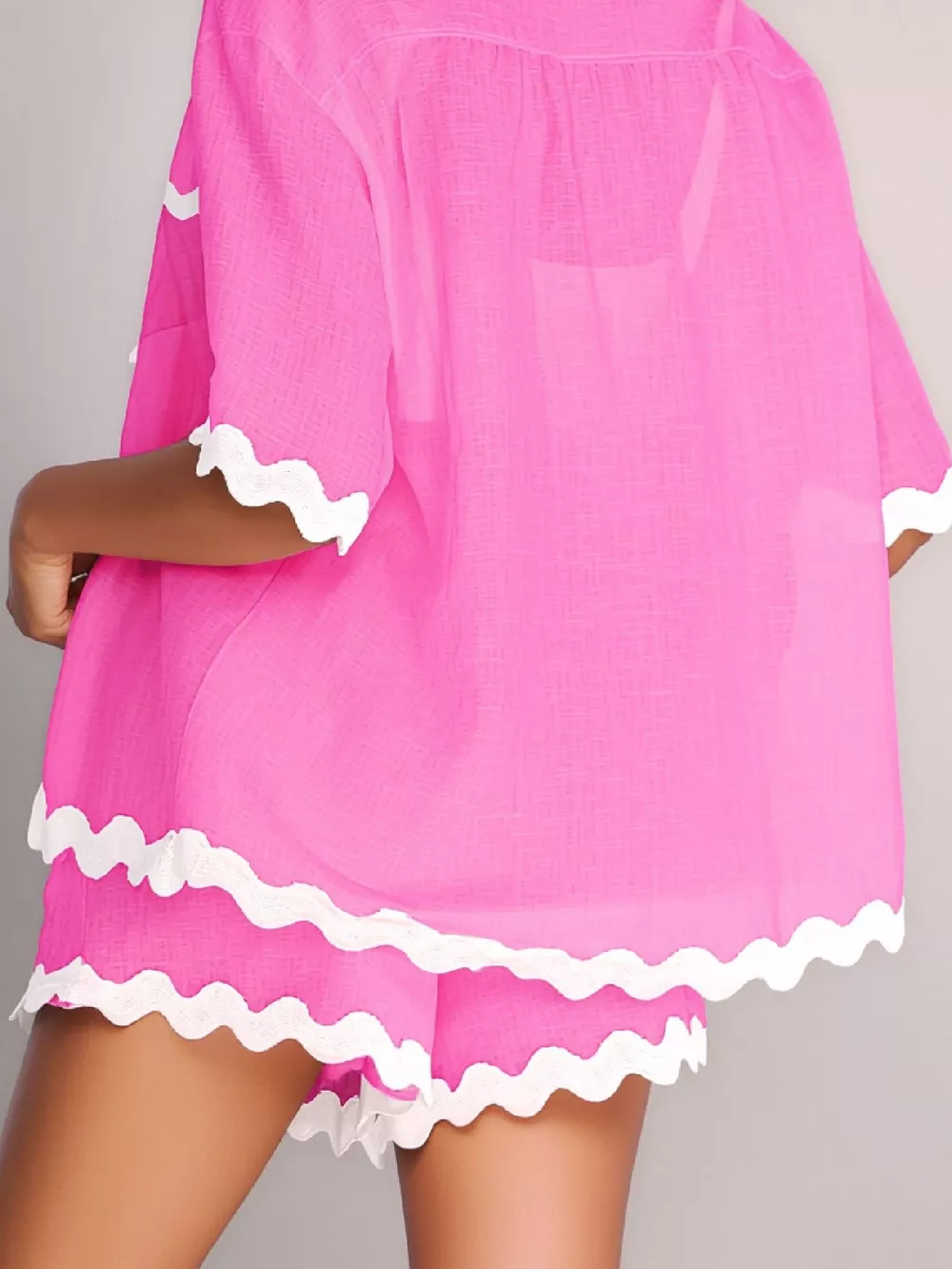 Contrast Scalloped Trim Shirt and Shorts Set, image 2