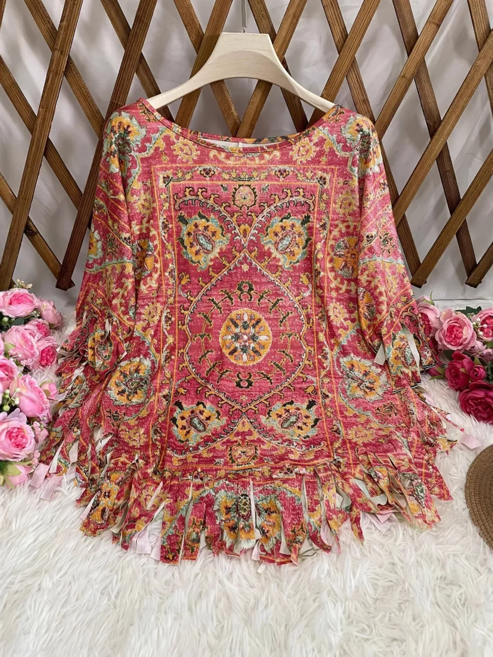 Plus Size Fringe Round Neck Cover Up, image 2