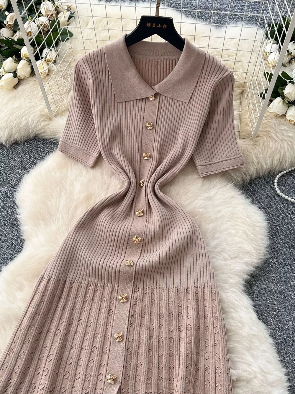 Button Front Short Sleeve Knit Dress, image 12