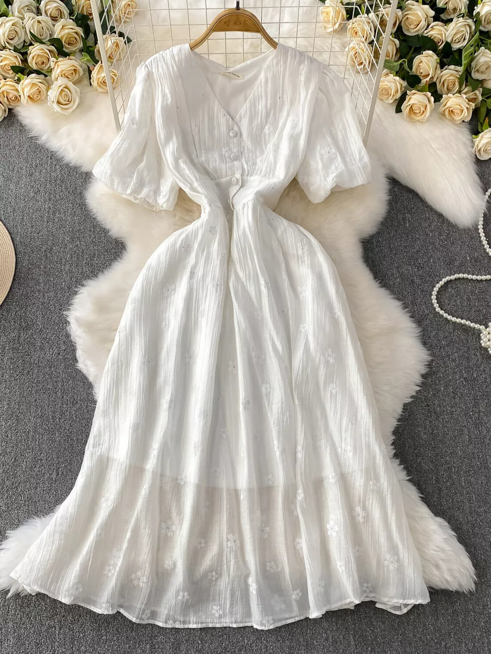 Floral Puff Sleeve A-Line Midi Dress, image 15