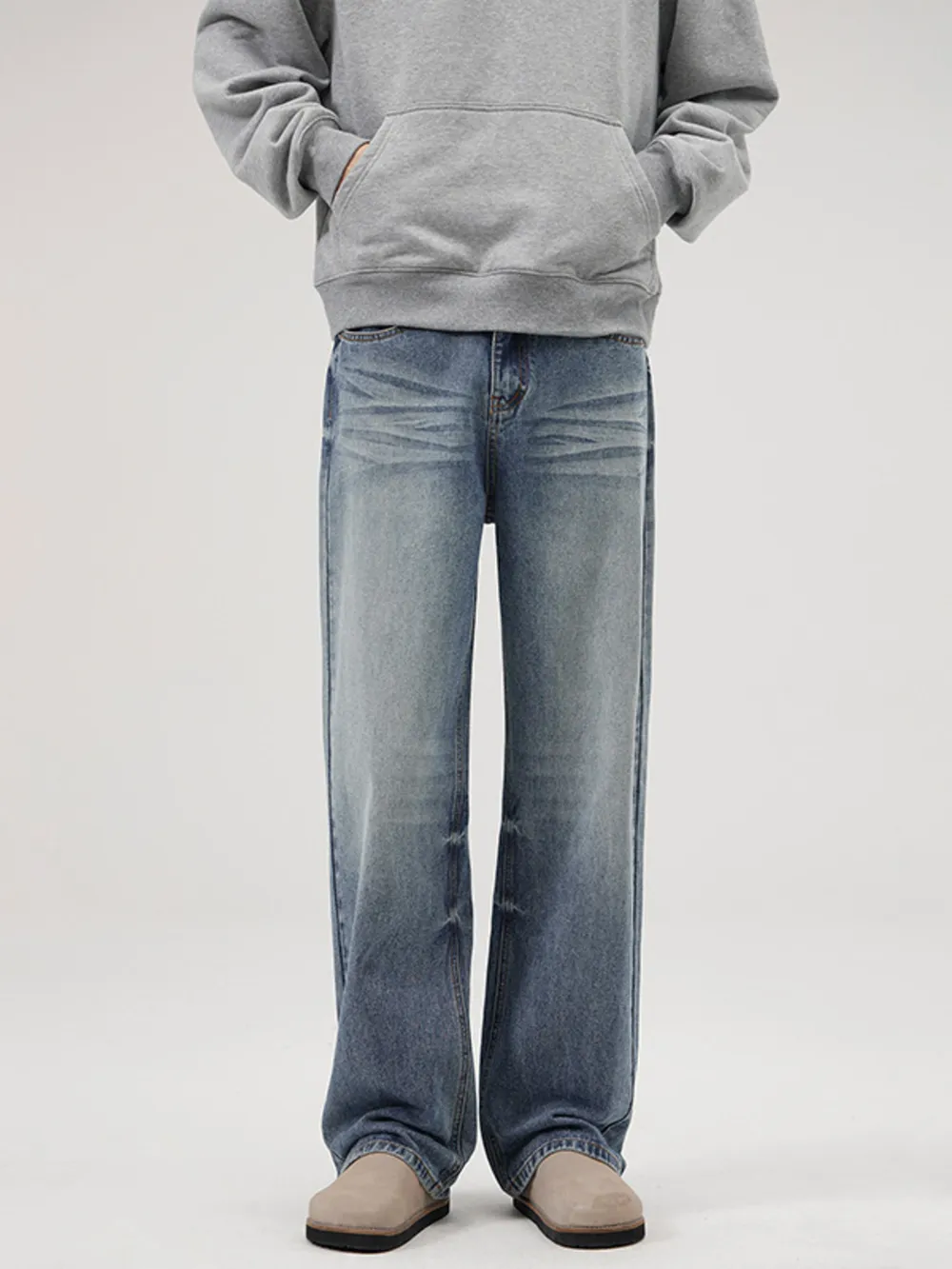 Men's Full Size Vintage Washed Wide Leg Relaxed Fit Jeans Plus Size, image 2