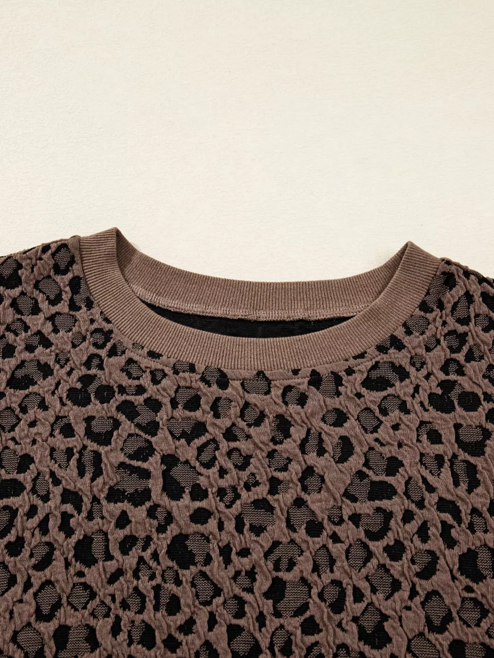 Ribbed Trim Leopard Print Long Sleeve Top, image 7