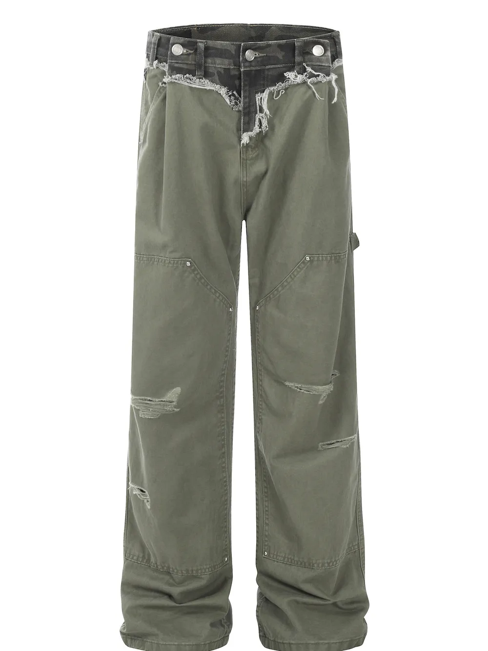 Men's Patchwork Distressed Frayed Hem Pants