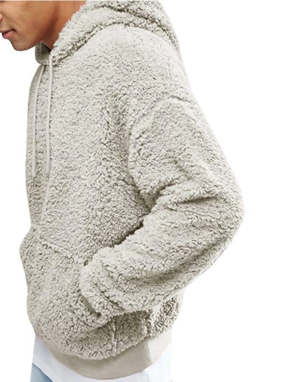 Men's Full Size Drawstring Sherpa Fleece Long Sleeve Hoodie Plus Size, image 3