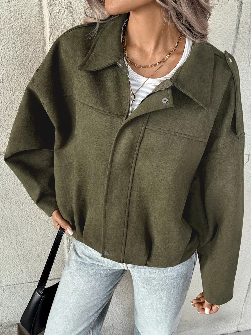 Zip Up Drop Shoulder Jacket, image 5
