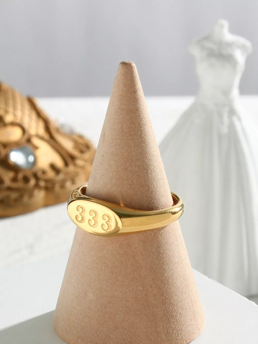 18K Gold-Plated 333 Number Signet Ring, image 6