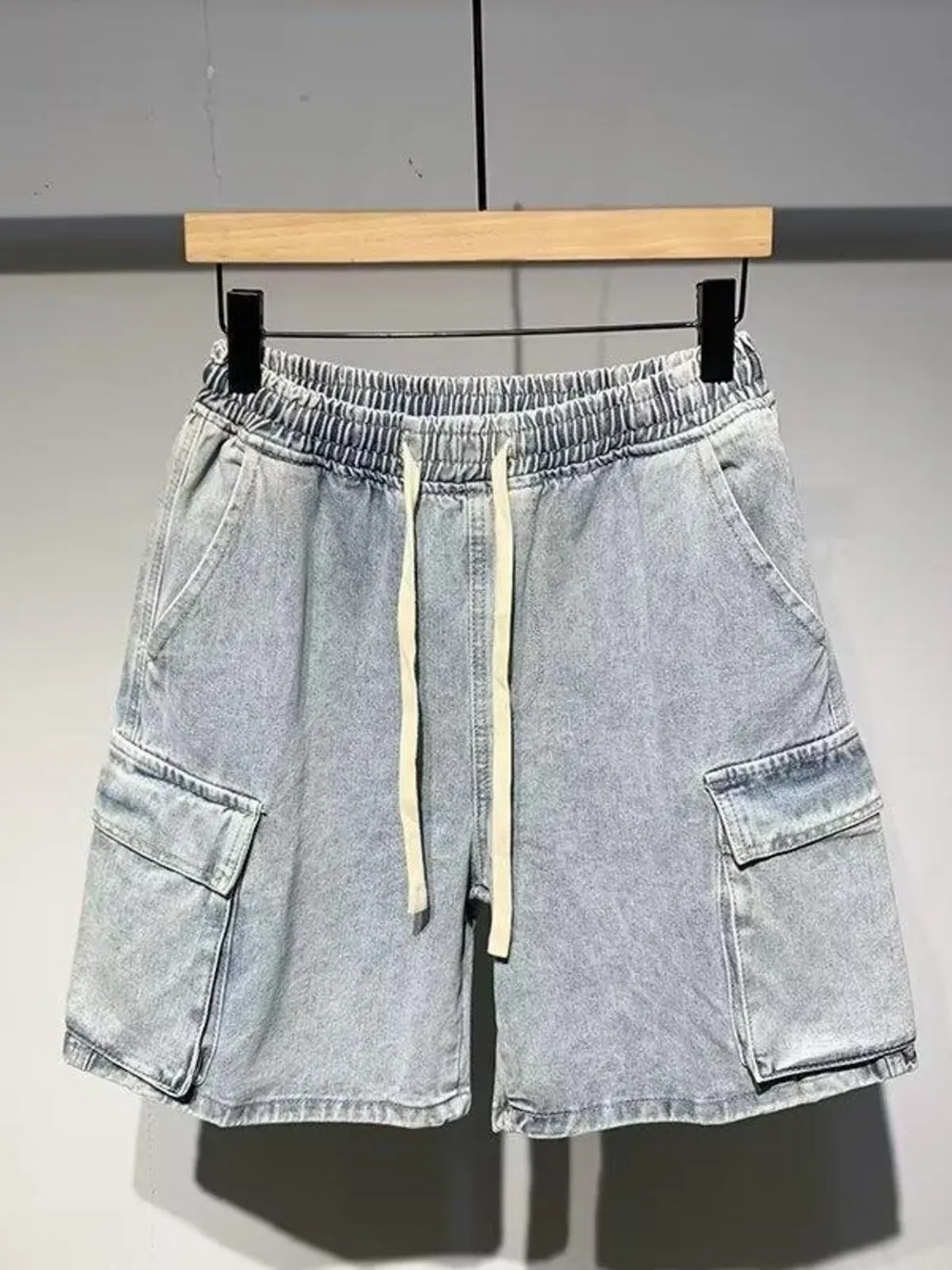 Men's Full Size Elastic Waist Washed Denim Cargo Shorts Plus Size, image 2