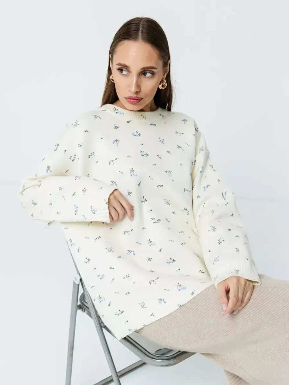 Floral Dropped Shoulder Oversized Sweater, image 7