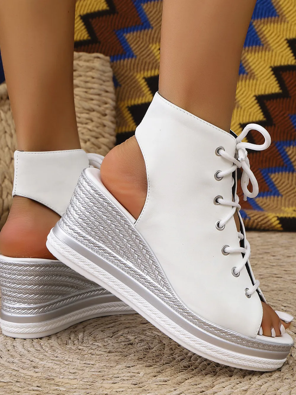 Lace Up Open Toe Wedge Sandals, image 17