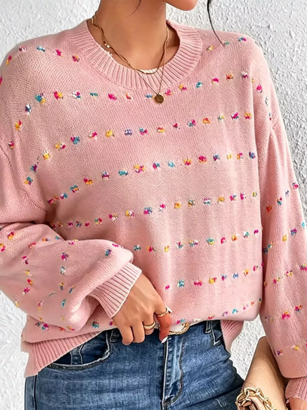 Multi-Color Confetti Dot Drop Shoulder Sweater, image 10